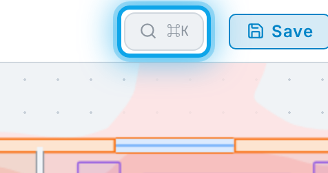The command palette button — press Cmd/Ctrl+K to search every tool and action.