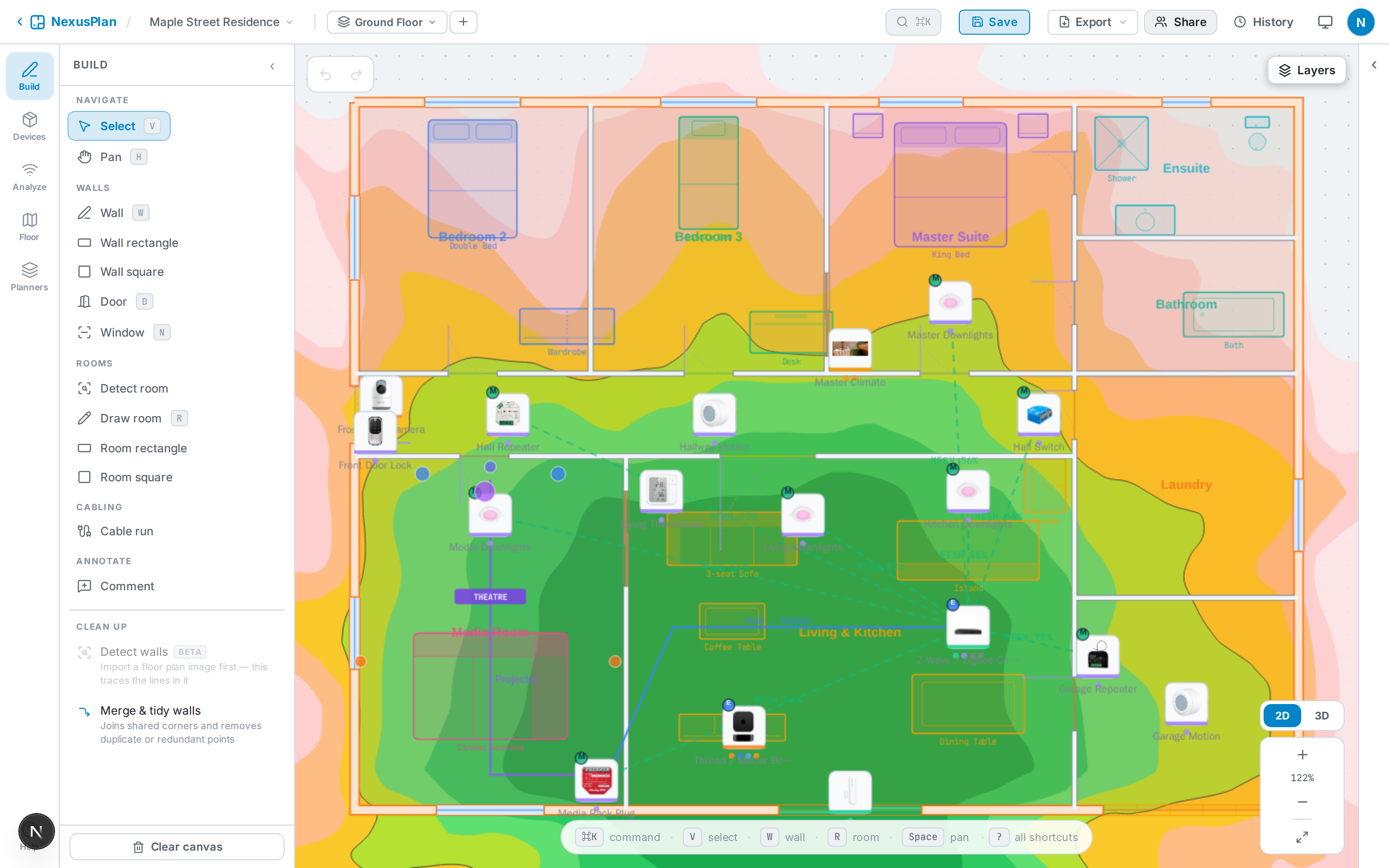 The editor: left rail, canvas in the centre, and view controls bottom-right.