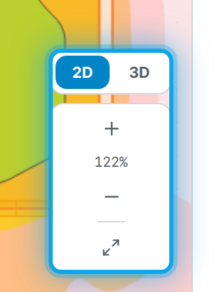 The view controls: zoom, fit-to-screen and the 2D / 3D toggle.