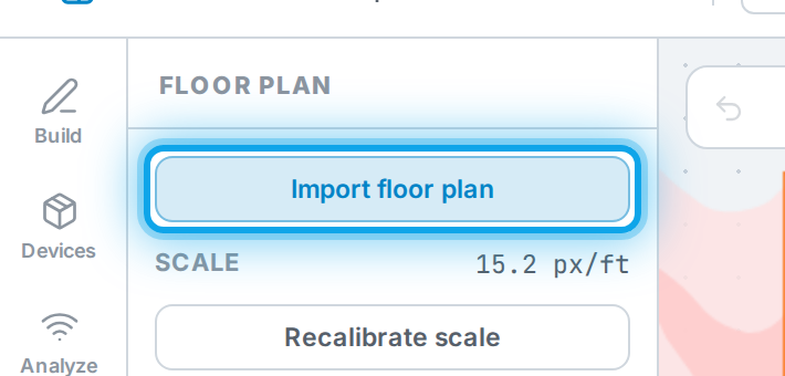 The Import floor plan button in the Floor panel.