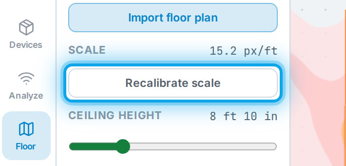 Set scale / Recalibrate scale — trace a known length so measurements are real.