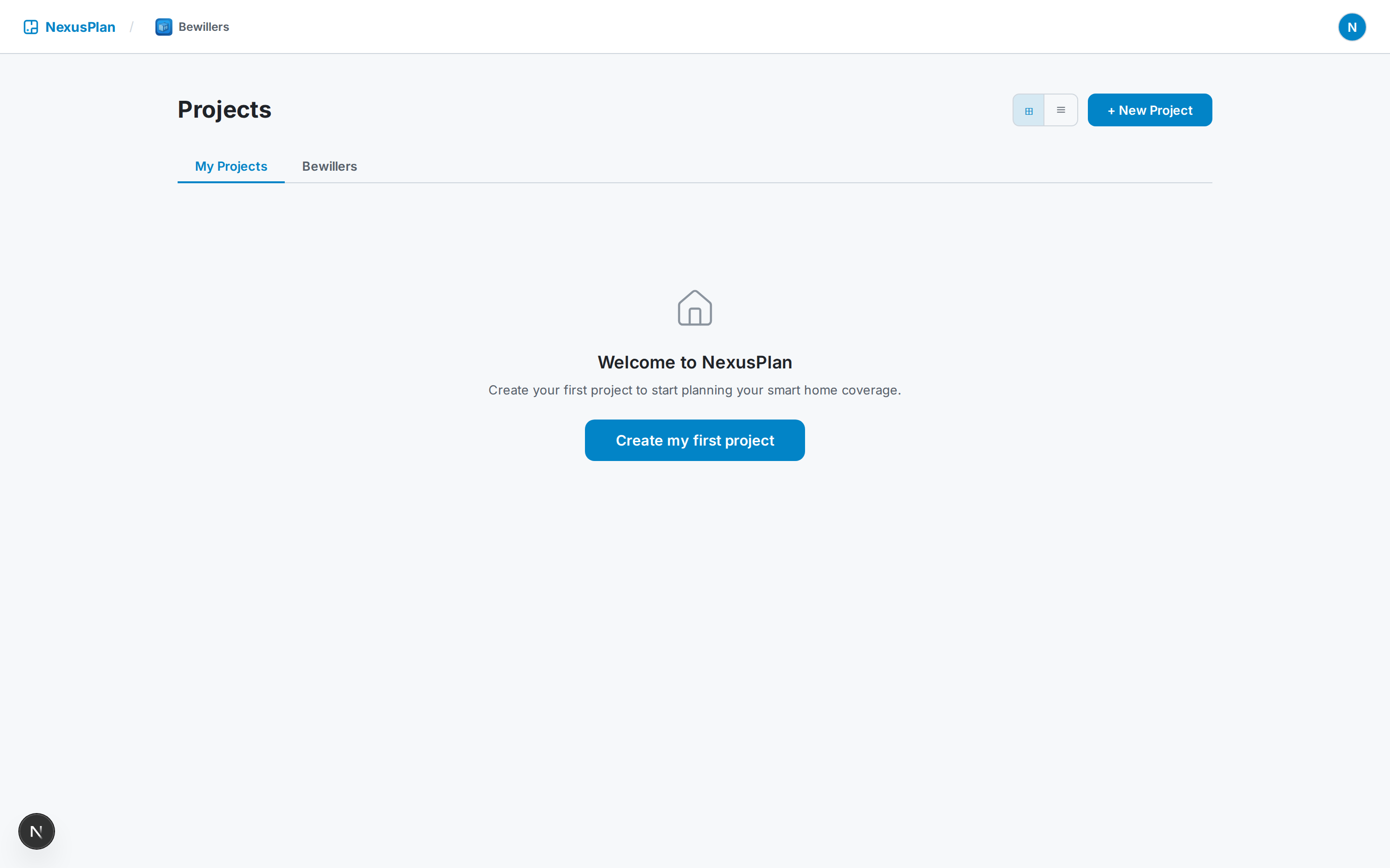 The projects dashboard, where every plan you own is listed.