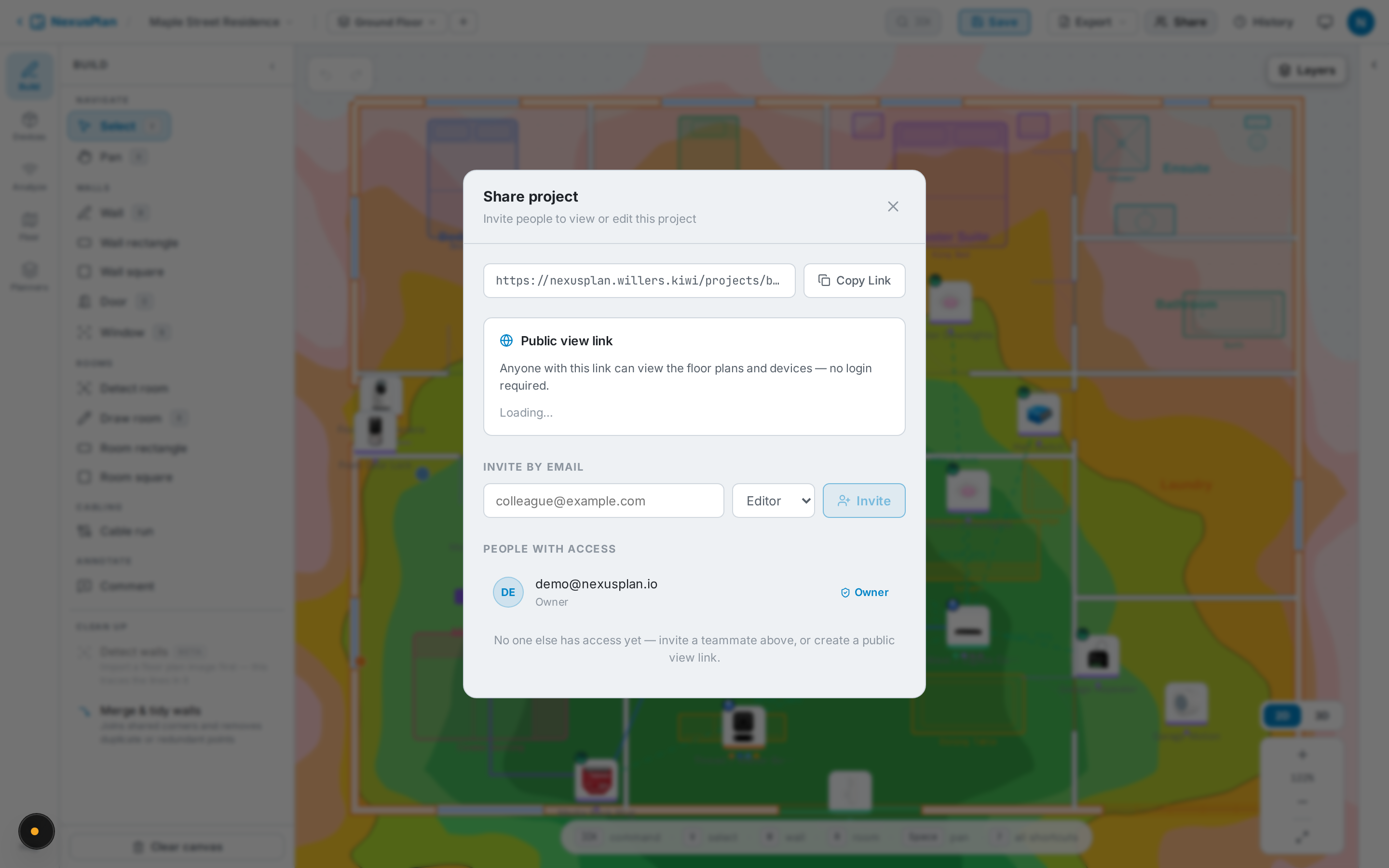The Share dialog for a project.