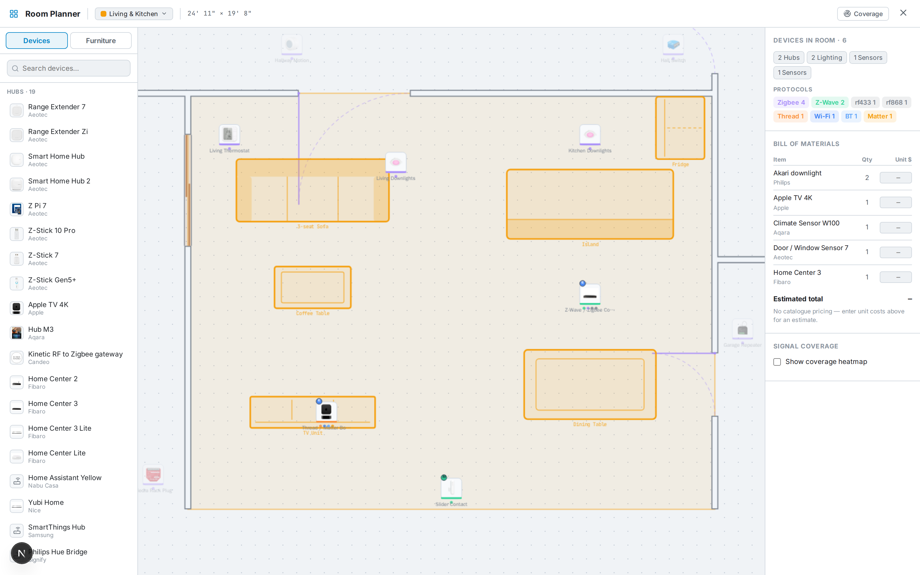 One room, with its bill of materials